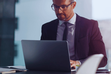 Computer, working and business man in office or conference room schedule, agenda and management software. Typing, career research and workflow plannin